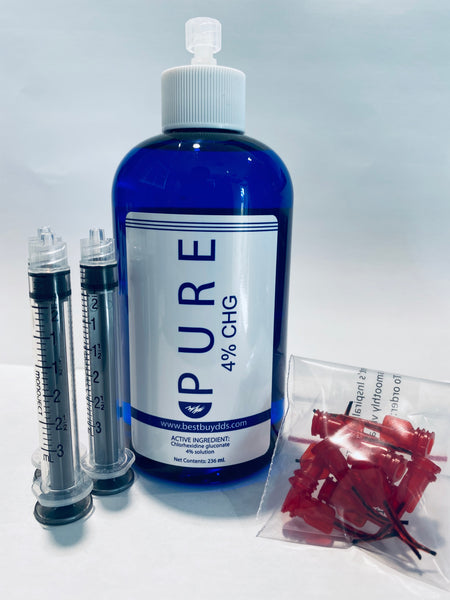 Pure 4% CHG starter kit — one bottle, applicators, brush tips